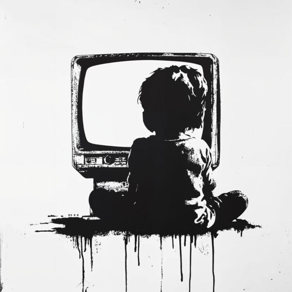 Stencil kind zittend televisie