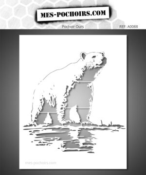 Plantilla de oso ártico de pie con reflejo de agua, motivo animal nórdico para arte mural y proyectos de pintura de bricolaje