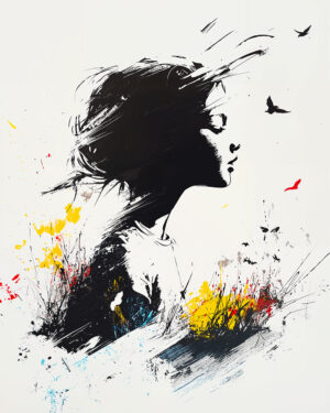 Profil Artistique Child Stencil - een peinzend silhouet gericht op de natuur, een symbool van rust en vrijheid. Ideaal voor poëtische, heldere en zachte creaties. Herbruikbaar, precies en duurzaam.