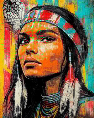 Amerindian woman with finery stencil