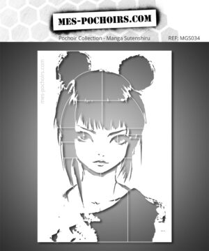 Een stencil geïnspireerd door Japanse manga, met een nauwkeurig, elegant ontwerp. Ideaal voor creaties vol karakter, subtiliteit en visuele emotie.