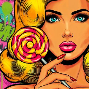 Oeuvre réalisable avec le Pochoir Femme Style Comics – peindre facilement une illustration BD expressive pour une décoration murale créative.