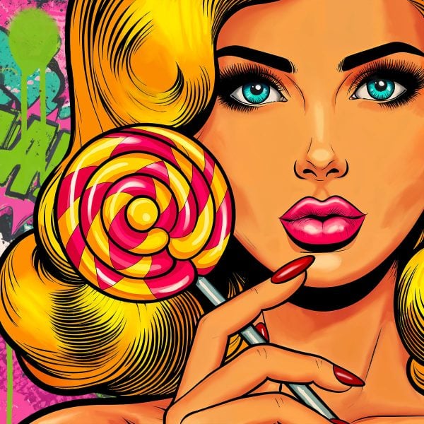 Oeuvre réalisable avec le Pochoir Femme Style Comics – peindre facilement une illustration BD expressive pour une décoration murale créative.