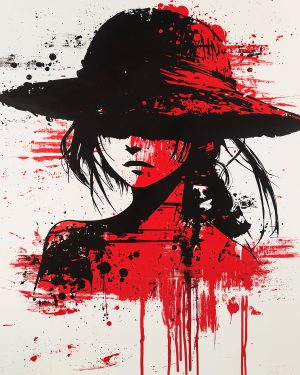 Réalisation avec le pochoir Manga Héroïne Mystérieuse Au Chapeau, idéal pour artiste voulant s'inspirer de l'univers japonais
