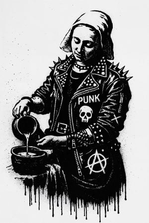 La Laitière punk stencil, a blend of brutal graffiti and visual emotion, New York street art