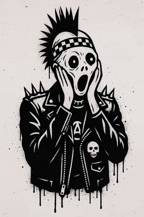 Pochoir Le Cri punk - art urbain expressif, visuel fort entre culture classique et esthétique brute