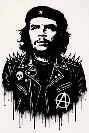 Che Guevara Punk stencil - retrato estilo street art urbano crudo, influencia Banksy, graffiti y street art neoyorquino