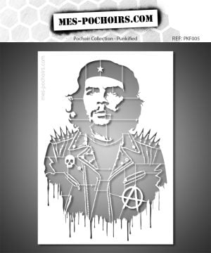 Plantilla punk Che Guevara, arte urbano crudo inspirado en el arte callejero y el graffiti