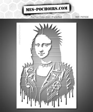 Mona Lisa Punk stencil - graphic stencil portrait of the famous Mona Lisa reinterpreted in a punk version, ideal for wall decor, urban art, graffiti and creative art.