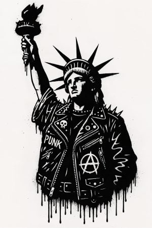 Pochoir Statue de la Liberté Punk – Portrait Street Art Urbain Brut, Style Graffiti New-Yorkais