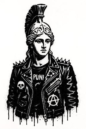 Athena Punk stencil - retrato estilo street art urbano crudo, influencia Banksy, graffiti y arte callejero de Nueva York