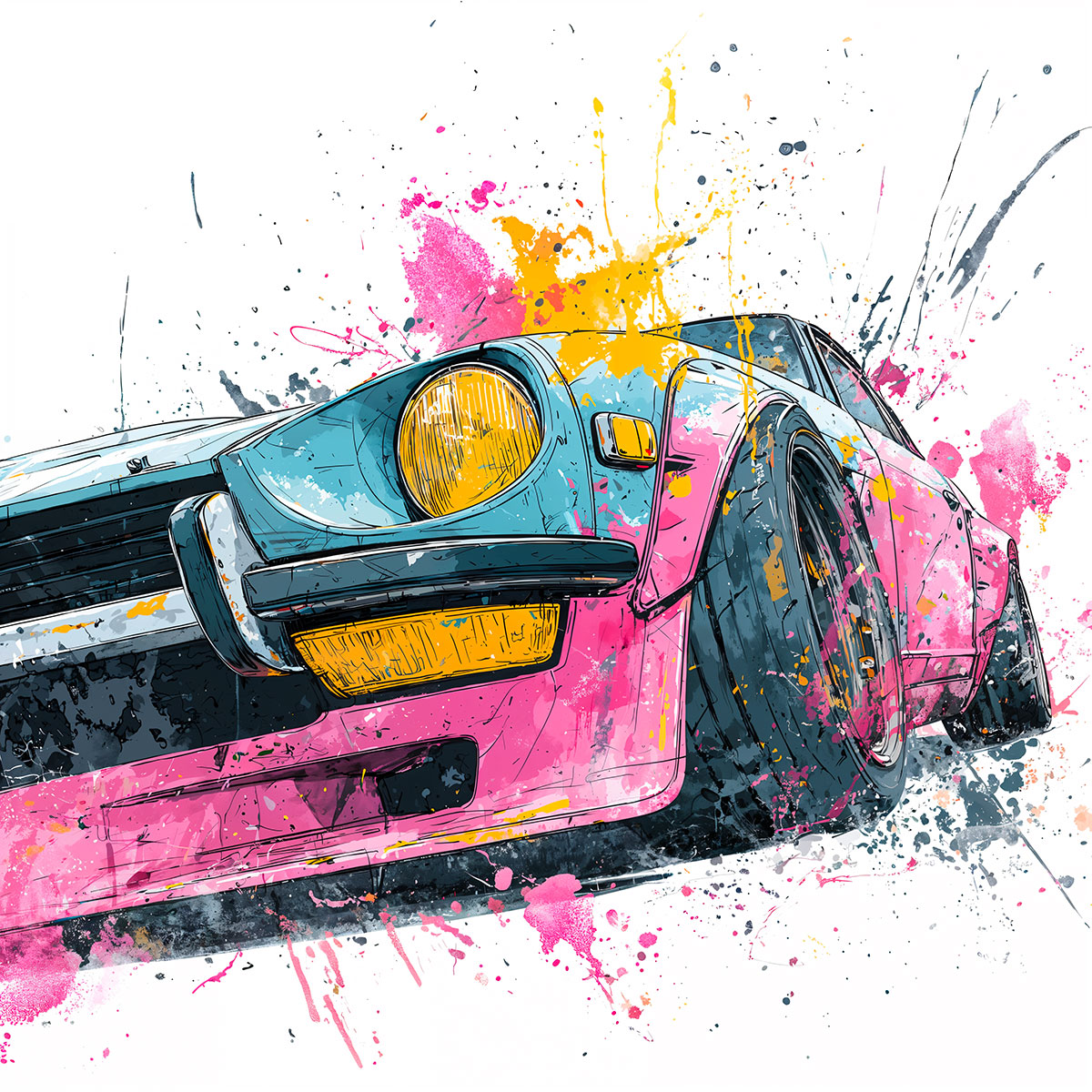 Esténcil de coche deportivo icónico - ilustración en color después del uso