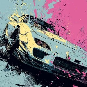Lavoro di stencil Mazda RX7 in drift, ideale per gli appassionati
