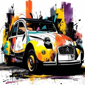 Exemple créatif réalisé avec le pochoir Citroën 2CV