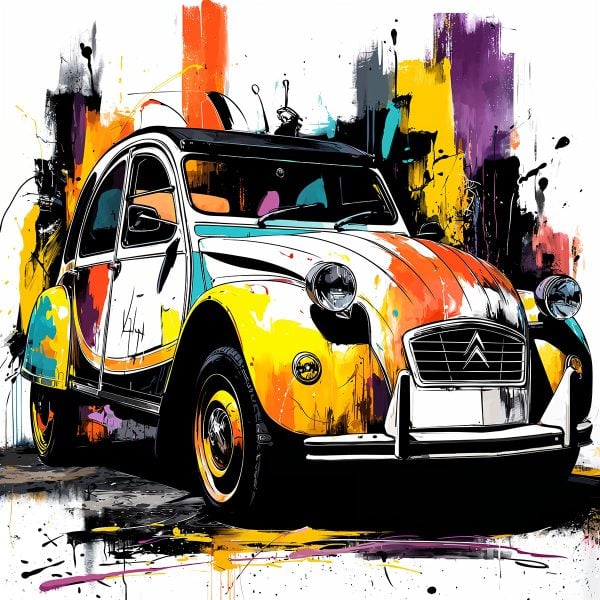 Exemple créatif réalisé avec le pochoir Citroën 2CV