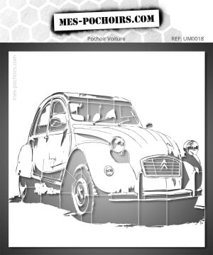 Pochoir Citroën 2CV – voiture rétro française stylisée pour décoration murale, textile ou projet créatif