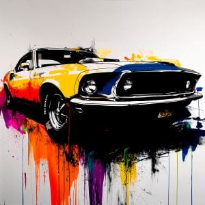 Réalisation avec le pochoir Ford Mustang Fastback 1969, idéal pour projets créatifs automobile américaine