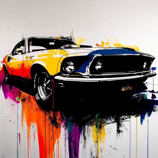 Réalisation avec le pochoir Ford Mustang Fastback 1969, idéal pour projets créatifs automobile américaine