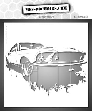 Pochoir Ford Mustang Fastback 1969, idéal pour décorer murs, meubles, tissus ou projets créatifs de décoration automobile rétro.