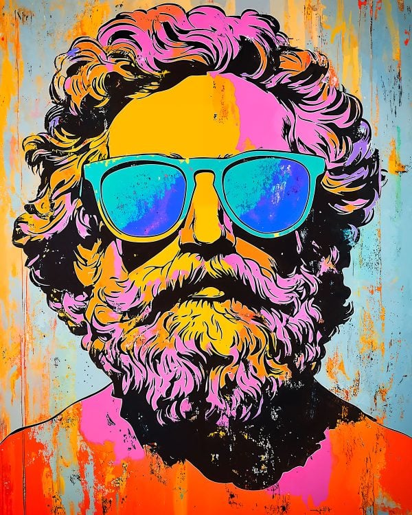 Portrait de divinité grecque en pochoir hipster, fusion entre antiquité et culture urbaine contemporaine