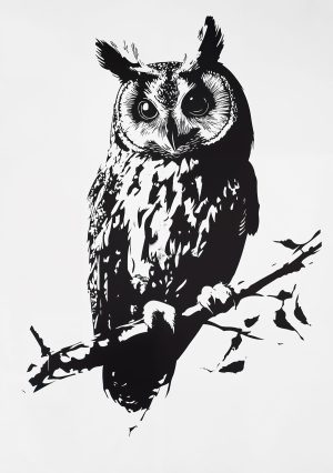 Stencil Búho posado en una rama, estilo naturaleza y bosque, stencil reutilizable para pintura decorativa