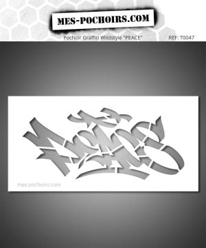 Stencil per la parola Peace - graffiti urbani, stile street art grezzo, influenza Banksy, visual espressivo con un messaggio