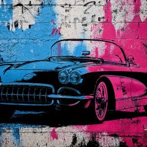 Création artistique style street art peinte avec pochoir Corvette style rétro - inspiration automobile américaine vintage pour décoration murale et peinture