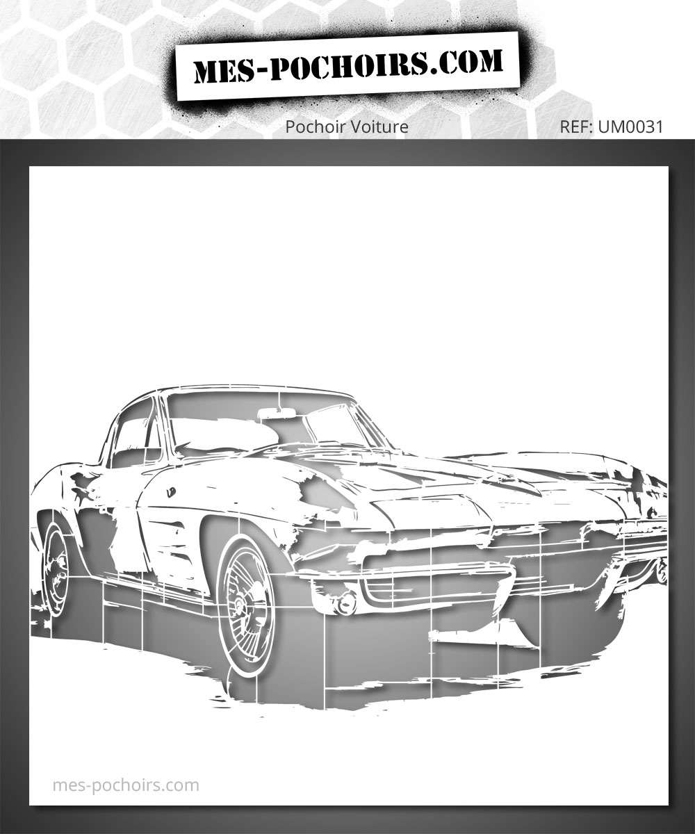 Pochoir Corvette Américaine – pochoir automobile vintage pour customisation meuble, textile, mur et projets créatifs