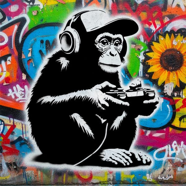 Hecho con la plantilla Geek monkey - arte callejero divertido y conectado.