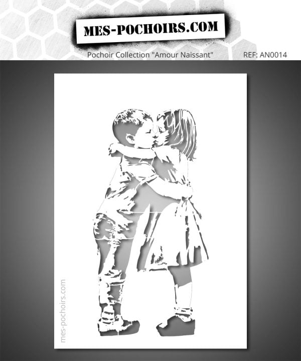 Ce pochoir enfants qui s’embrassent représente le symbole d’amour pur et d’émotion sincère. Inspiré du style Banksy, il mêle douceur et contraste urbain pour créer une œuvre à la fois poétique et contemporaine.