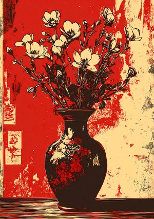 Dipinto realizzato con lo stencil Vase de Fleurs Sauvages, con le sue linee sottili e contrastanti che ricordano l'incisione in studio. Perfetto per una decorazione poetica ed elegante.