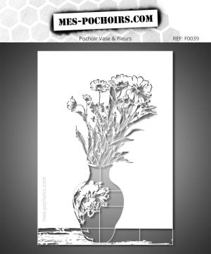 Vaas en Landelijk Boeket Stencil - Een verfijnde vaas gevuld met bloemen van het veld, met een delicaat, expressief ontwerp geïnspireerd door handgemaakte gravures. Een poëtisch motief dat natuurlijke charme combineert met artistieke elegantie.