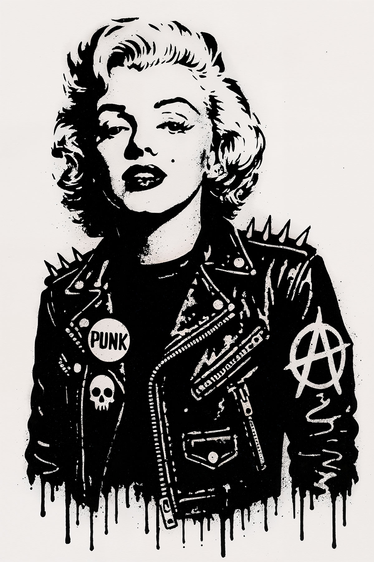 Icona pop diventata punk, questo stencil Marilyn Monroe Punk fonde l'eleganza hollywoodiana con lo spirito ribelle dell'arte di strada. Un disegno audace, preciso e d'impatto, ideale per creazioni che non passeranno inosservate.