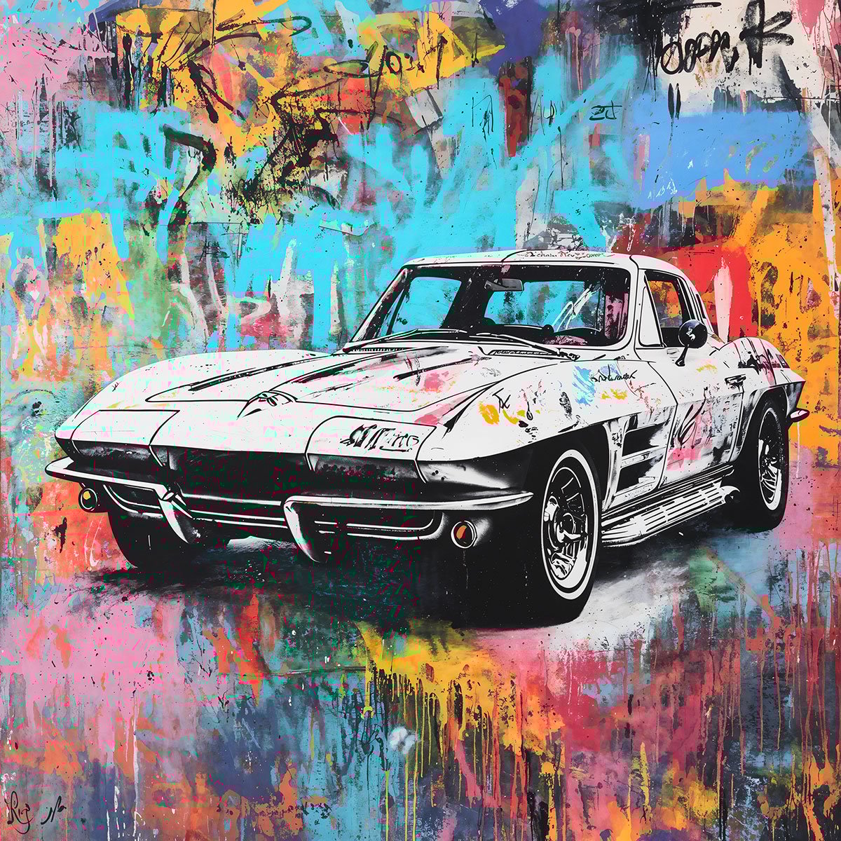 Creato utilizzando lo stencil Corvette Muscle Car, questo dipinto cattura lo spirito potente e senza tempo delle leggendarie auto americane. Un motivo emblematico dello stile vintage e meccanico, ideale per aggiungere un tocco retrò ed energico al vostro arredamento.