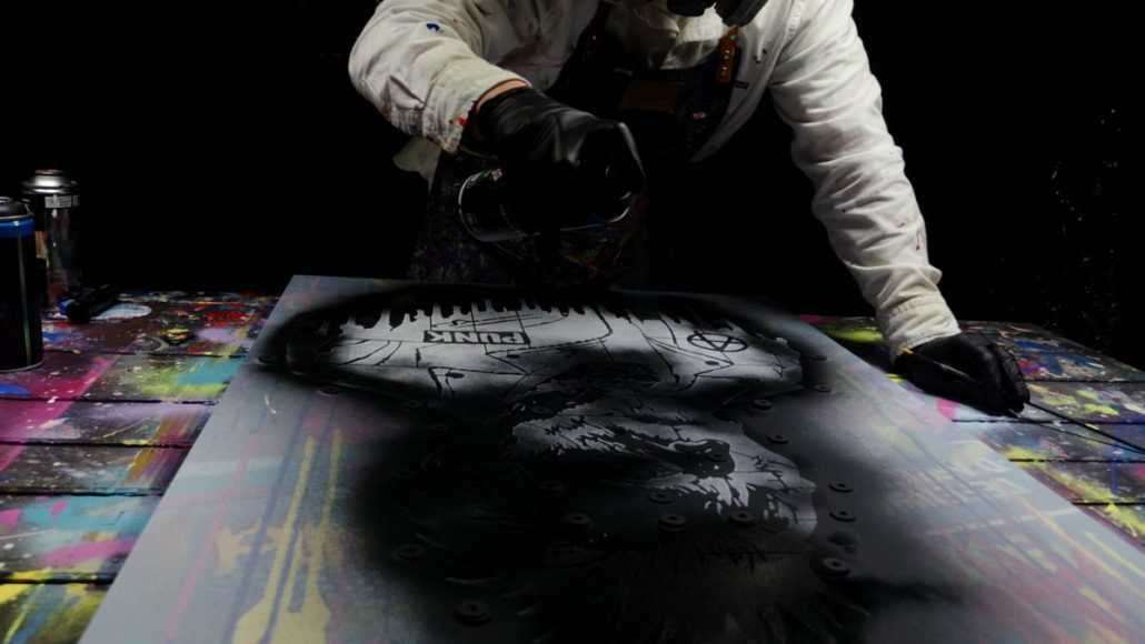 Porträt Van Gogh Punk schwarz gemalt Schablone auf Leinwand Street Art