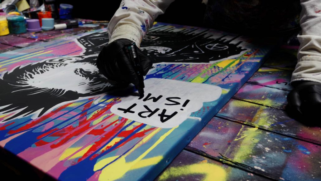 Punk-Slogans um das Van Gogh Punk-Porträt auf Leinwand gemalt Street Art