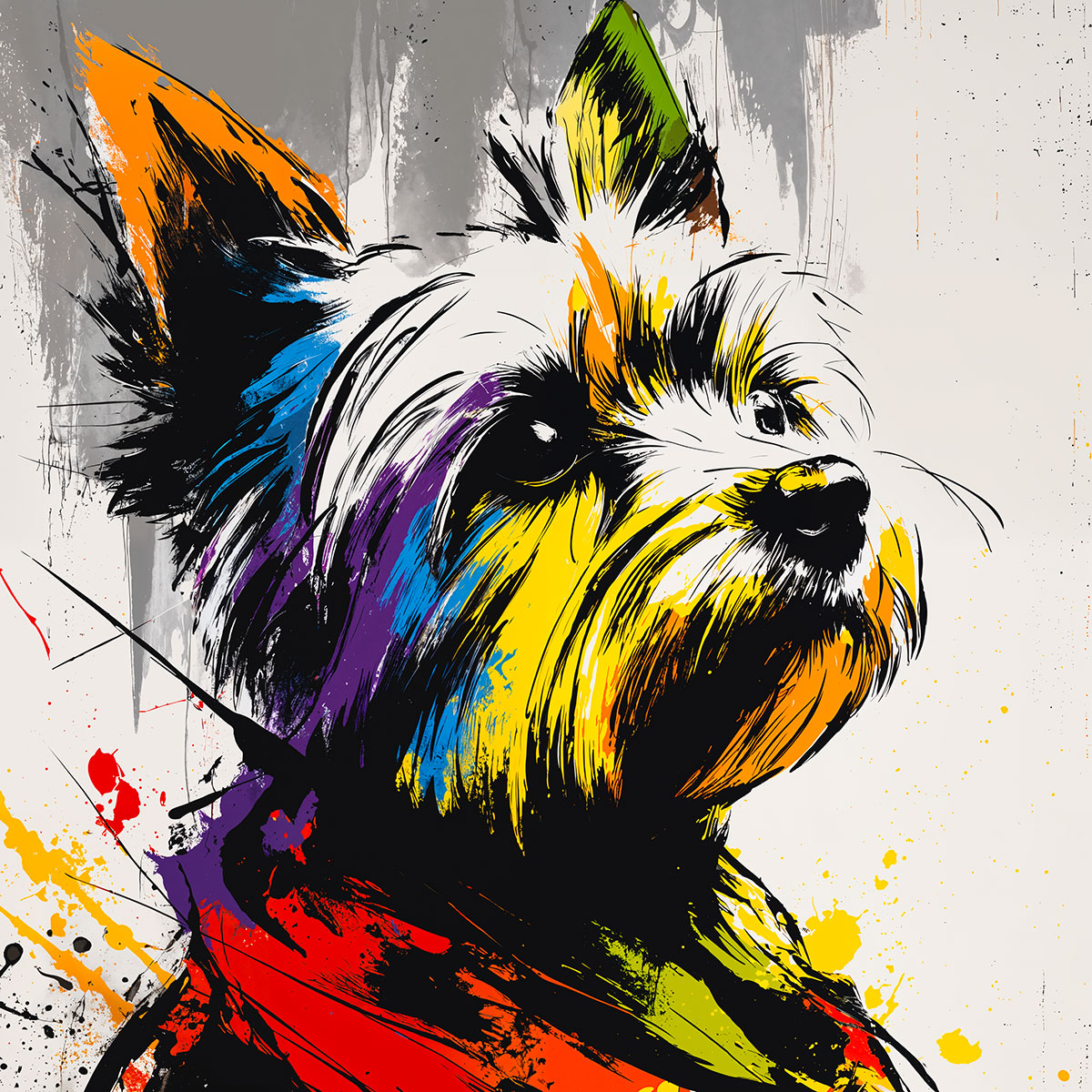 Oeuvre réalisée ave le Pochoir Chien Yorkshire Terrier - motif détaillé pour décoration et DIY. Facile à utiliser, réutilisable et réversible.