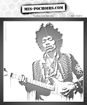 Stencil legendarische rockgitarist, vintage silhouet met elektrische gitaar voor artistieke decoratie en street art