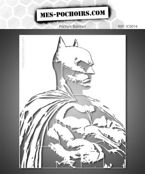 DC Comics superheld stencil - meester van de schaduwen en symbool van rechtvaardigheid, weergegeven in een krachtige stencil voor street art en stedelijke kunstwerken.