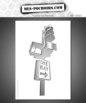 Urban stencil representing a traffic light with a street art style One Way sign