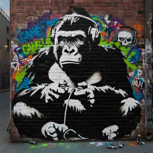 Gamer Gorilla stencil, een krachtig ontwerp voor kunstenaars en schilders. Maak een origineel kunstwerk met dit herbruikbare stencil, verkrijgbaar in verschillende maten!