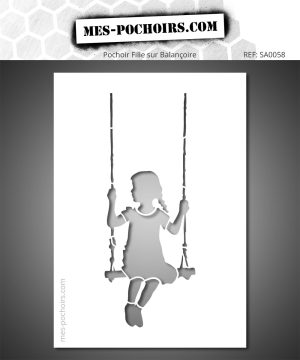 Street art stencil met een klein meisje op een schommel. Een eenvoudig maar emotioneel geladen silhouet, in een rauwe, stedelijke stijl geïnspireerd door Banksy.