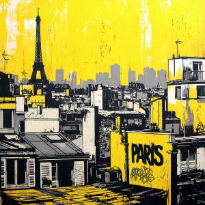 Voorbeeld van een straatkunstwerk met het stencil Paris Toits Urbains