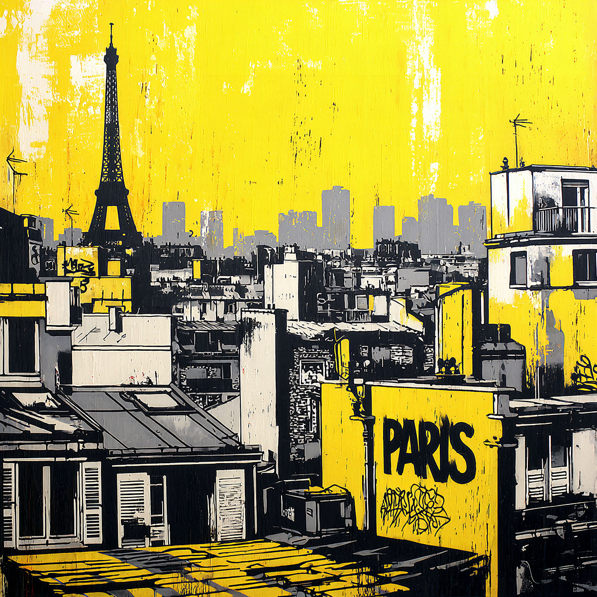 Voorbeeld van een straatkunstwerk met het stencil Paris Toits Urbains
