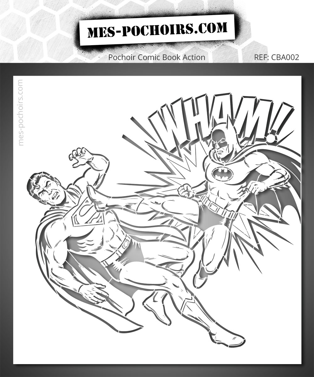Stencil depicting a superhero combat action in Comic Book style