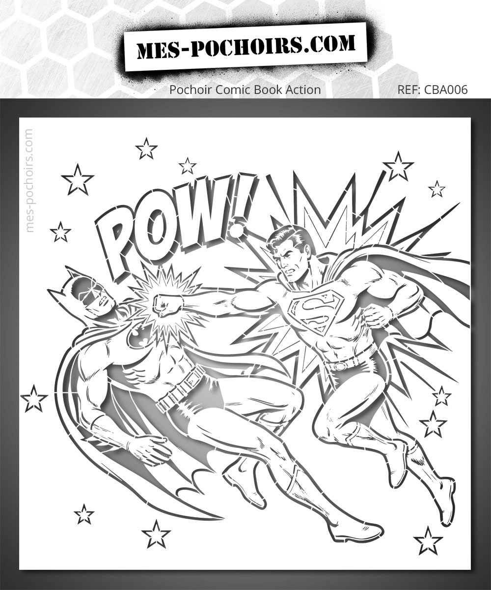 Comic book action scene stencil with two characters in combat