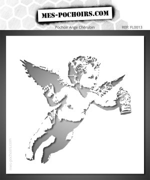 Stencil che rappresenta un angelo cherubino con una bomboletta spray