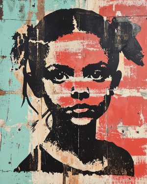 kunstwerk gemaakt met het stencil kindergezicht Street Art New Yorkais