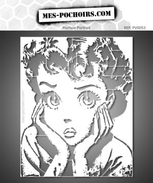 Vintage-style pin-up portrait stencil showing a female face inspired by famous cartoons.