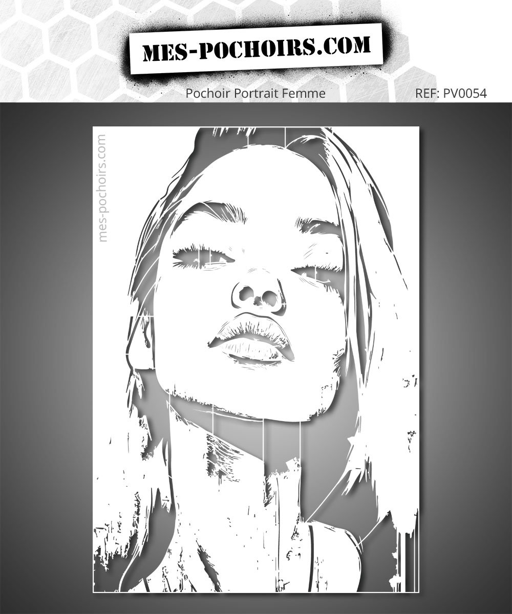 Stencil van een vrouwelijk portret met sterke expressie in stedelijke stijl